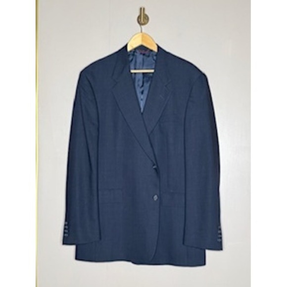 Hart Schaffner Marx Mens 44L Navy Blue Pure Wool Blazer Sport Coat